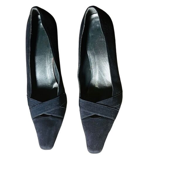 Stuart Weitzman Navy Blue Suede Leather Pointed Toe Kitten Heel Pump 8 W 8.5 - Picture 10 of 13